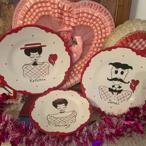 Set of 3 kitchen plate wall decor. Dated 1955